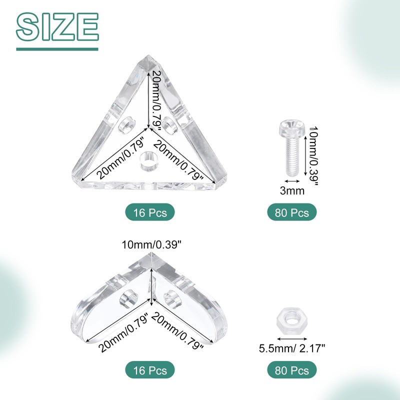 sourcing map 8 Set Acrylic Corner Bracket L-Shaped and Triangle