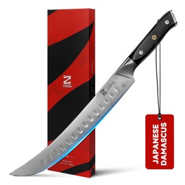 Zennish Butcher Knife, 10 inch Breaking Knife, Japanese Damascus Slicing Knife For Meat Cutting, Cimeter Slicing Knife with Full Tang G10 Handle, Gifts for Dear with Gift Box - Quartz Series