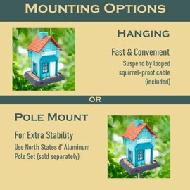 North States Village Collection Bed & Breakfast Birdfeeder: Easy Fill and Clean. Hanging or Pole Mount. Made in USA. 6.5 Pound Seed Capacity (10.25" x 9.5" x 14”, Teal & Copper) (9262)