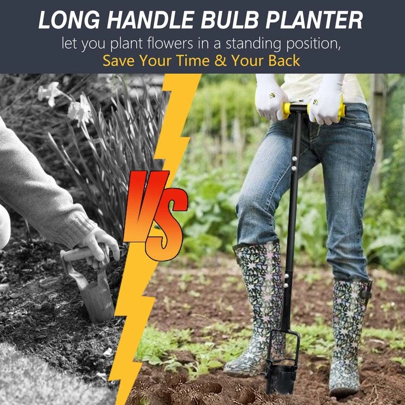Colwelt Bulb Planter Tool Long Handle, Serrated Base Gardening Bulb