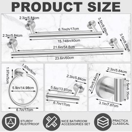 Gisafai 30 Pcs Bathroom Hardware Set, 23.6 Inch Brushed Towel Bar Ring Toilet Paper Holder Robe Towel Hook, SUS304 Stainless Steel Bathroom Accessory Set Wall Mounted (Silver)