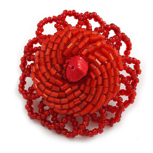 Avalaya 40mm Diameter/Scarlet Red Glass Bead Daisy Flower Flex Ring/Size