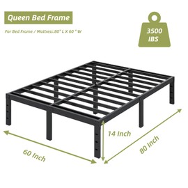 UNITED FLAMES Bed Frame, Heavy Duty Metal Queen Platform Bed Frame with Under Bed Storage, No Box Spring Needed, Easy Assembly, Noise - Free, Non - Slip (14 Inch, Queen)