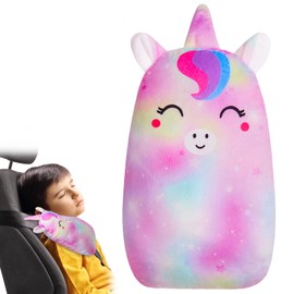 Beinou Kinder Gurtpolster Autogurt Polster Schlafkissen, Plüschiger Gurtschutz Auto Sicherheitsgurt Kissen Einhorn, weicher Kopf Schulterstützkissen Mädchen Jungen Reisen