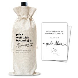 Godmother Wine Gifts Bag, Pairs Well With Becoming A Godmother Proposal Reusable Wine Bag, Champagne Gifts Bag, Thank You Gifts For Women Sister Besties, Burlap Drawstring Wine Bag-06