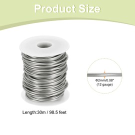 sourcing map 12 Gauge Aluminum Craft Wire 2.0mm 98.5ft Flexible Bendable Anodized Metal Jewelry Sculpting Wire for Jewelry Making Modelling Craft DIY, Silver Tone