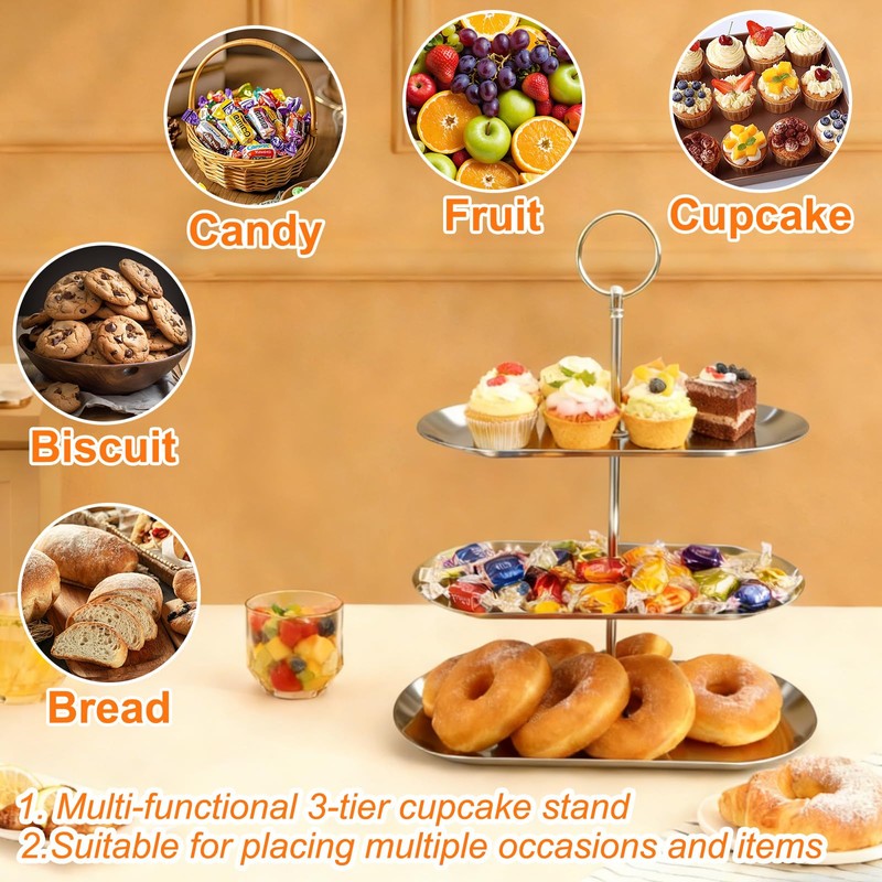 2PCS 3 Tiers Stainless Steel Cupcake Stand 3 Tiers Fruit