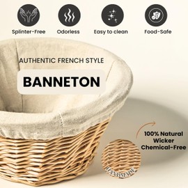 French Wicker Banneton Bread Proofing Basket- 9" Round Sourdough Proofing Basket - Sourdough Bread Baking Supplies-Complete Sourdough Bread Kit - Baking gifts for homesteaders by C&F