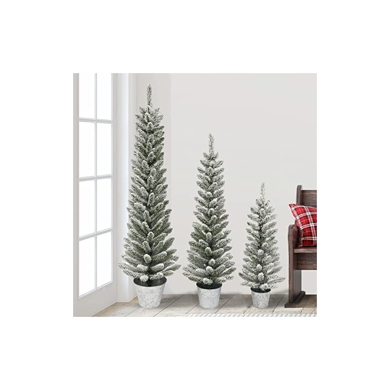 Potted Flocked Pencil Trees in 3ft, 4ft & 5ft Sizes,