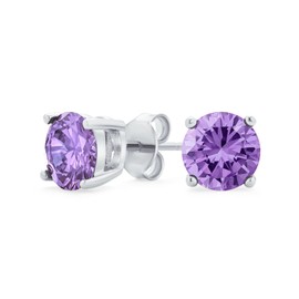 1Ct Purple Lavender Round Cubic Zirconia Brilliant Solitaire AAA CZ Stud Earrings Sterling Silver Simulated Alexandrite