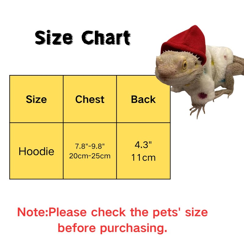 Lizards Clothes for Bearded Dragon Cotton Hoodies Leopard Gecko Costume,