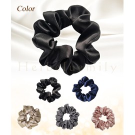 [Herbeluemily] シュシュ シルク100% ヘアゴム 髪にやさしく跡がつかない 母の日 髪ゴム おしゃれ 大人 1個セット ブラックM