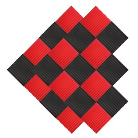 24 Pack 1" x 12" x 12" BLACK Acoustic Wedge Studio Foam Sound Absorption Wall Panels (BLACK/RED)
