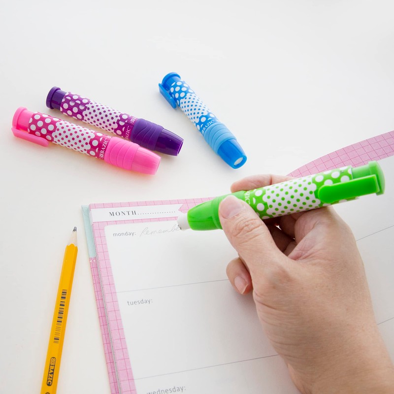 BAZIC Products Retractable Stick Erasers Dot.ted, Mechanical Pencil Eraser, Large