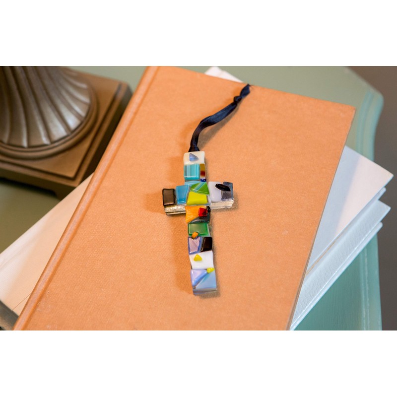 Friend, John 15:12 Beautifully Broken Mosaic Glass Cross in Scripture