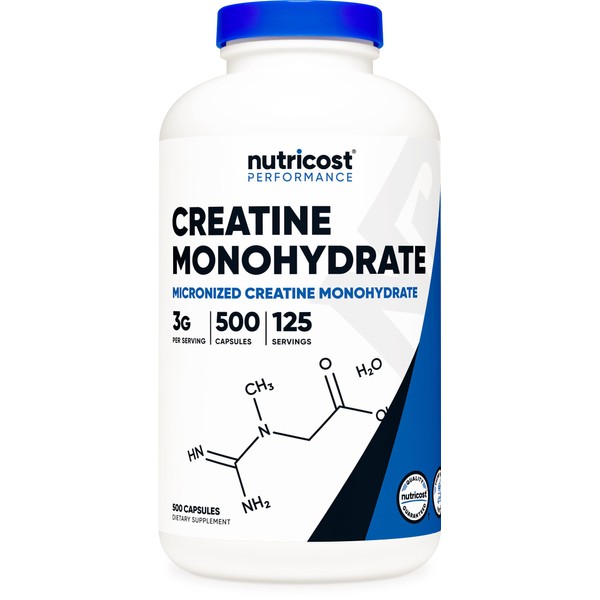 Nutricost Nutricost Micronized Creatine Monohydrate 3,000mg 500 Capsules, 125 Servings,