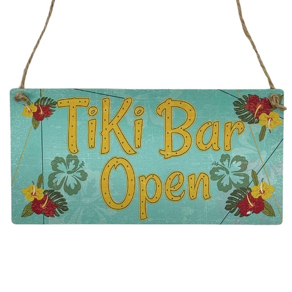 Second Ave Tiki Bar Summer Wooden Hanging Rectangle Home Bar