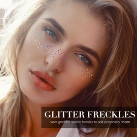 8 Count Holographic Rainbow Face Glitter Freckles with Wipes, Temporary Tattoos Makeup Patches, Sparkle Freckles Face Tattoo, Mix of Mermaid Scales, Hearts, Speckles, Stars, Dots, Cool Party Supplies