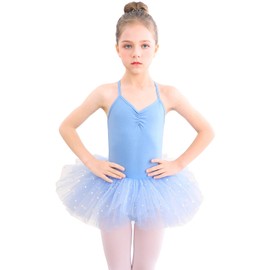 Bezioner Children's Ballet Clothing Tutu Ballet Dress Girls Cotton Ballet Jersey Ballet Suit Dance Body Dance Dress with Skirt Blue 140