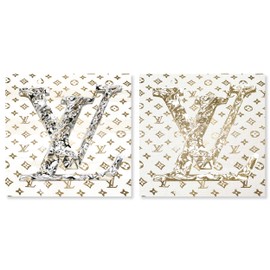 Oliver Gal Fashion and Glam Contemporary Canvas Wall Art Paris Statement SET Ready to Hang Home Decor 12 in x 12 in x 2 White and Gold Canvas Art for Bedroom