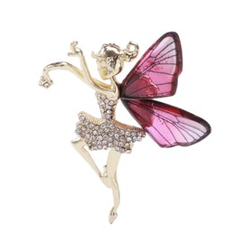 Flying Angel Wings Rhinestone Brooch Pins for Women Girls Ballet girls Fairy sticks Angel wings Zirconia Brooch Elegant Wedding Bouquet Prom Jewelry Gift-Pink
