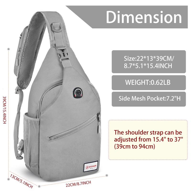 ZOMAKE Sling Bag,Small Crossbody Sling Backpack,Water Resistant Shoulder Bag Anti