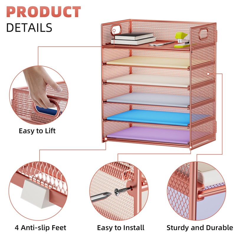 Marbrasse 6 Tier Paper Organizer Letter Tray - Mesh Desk