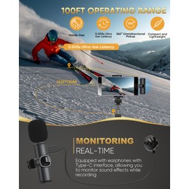 IUMAKEVP Wireless Lavalier Microphone for iPhone/Android Phone/Laptop/PC, IUMAKEVP 360 Adjustable Clip on Microphone with 100FT Transmission Distance and Noise Cancellation for Vlog, Interview, TikTok (2 Mic)