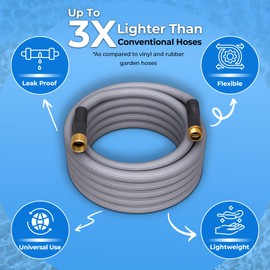 TITAN Garden Hose | Flexible, Lightweight, Kink-Free & Durable Hybrid Water Hose with Heavy Duty Brass Connectors & High-Pressure Jet Nozzle (100FT x 5/8”)