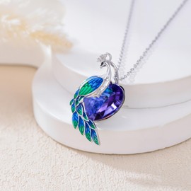 LONAGO Peacock Necklace with Blue Crystal Sterling Silver Peacock Pendant Necklace Gift for Women