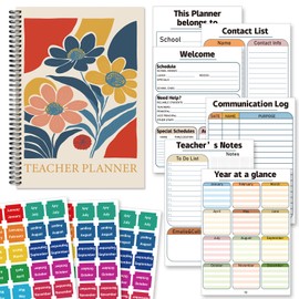 Teacher Planner Book for Yearly, Weekly & Monthly Lesson Planner, January-December Yearly Planner A4 Size with Checklist, Notes, School Supplies for Classroom Organization - Flower