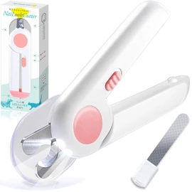 Phoenix Dog Cat Nail Clippers Nippers Shaped Nail Cook Cutter LED Light Anti-Cut Splash Guard with File, Lightweight, Nail Care, Stress Reducer (Pink)