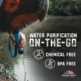 MODERN NEEDS Ready Filter Personal Water Filter Straw | Backpacking Water Filter for Hiking & Camping | Portable Water Purifier Camping | Emergency Survival Gear & Camping Survival Kit