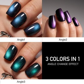 Curvlifie 3 Angle Cat Eye Press on Nails - Color Changing Short Square Fake Acrylic Nails with 3 Angle Shift Effects, Full Cover False Nails Tips Glossy Reusable Manicure Set for Women