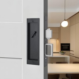 Hoconnie Pocket Door Privacy Lock,Recessed Handle Latch,Invisible Finger Flush Pulls with Edge Pull for Pocket Doors, Folding&Sliding Doors(Black)