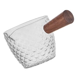 STOBAZA Glass Milk Pitcher with Wooden Handle Multi Use Cream Container for Sauces Dressings and Liquids for Home Coffee