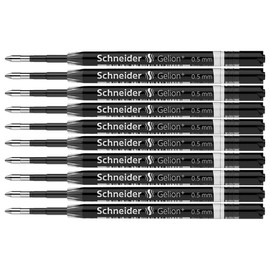 Schneider 103921 Ballpoint Pen Refill, Gel Ink Refill, Gelion+ Tip, 0.5mm, Ink Color: Black, Box of 10