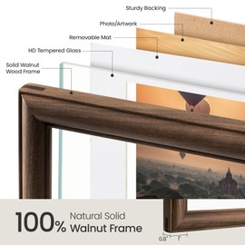 13x19 Picture Frame, USA-Sourced Walnut Wood Frame with Tempered Glass, Display 11x14 with Mat or 13x19 Without Mat, 13 by 19 Photo Frame for Vertical & Horizontal Display, Handcrafted, 1 Pack