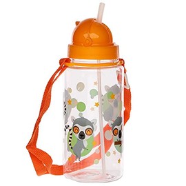 Water Bottle Children Flip Straw Leak Proof Sipper Bottle 450ml With Lemur Mob Print Reusable Kids School Outdoor BPA Free