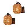 lobolighting Boho Rattan Wall Sconces Set of Two Hardwired Hand-Woven