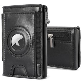Airtag Men's Wallet - Magnetic Slim Wallet with Coin Compartment & RFID Protection, Small Wallet with 7 Card Slots for Credit Cards & ID Window, black, Modern