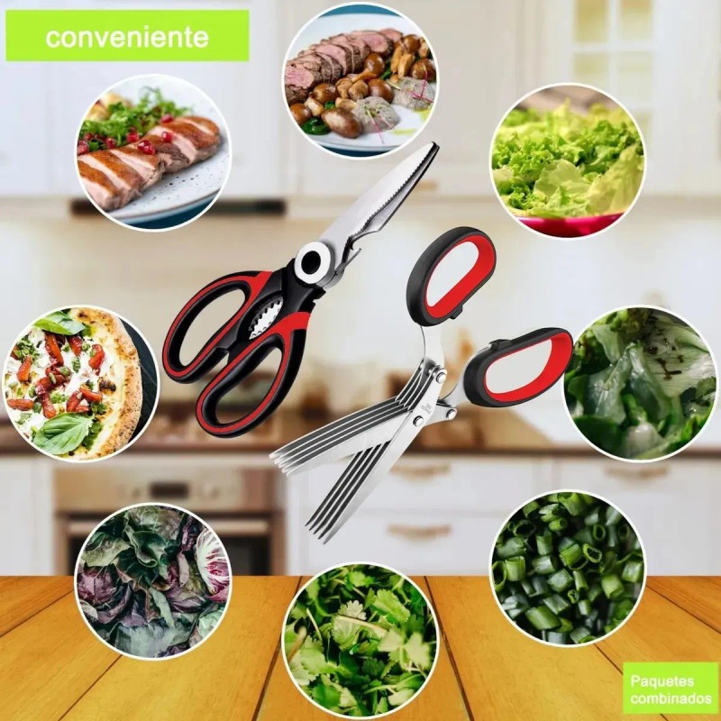 Tijeras De Cocina Multiusos De Acero Inoxidable, 2 Piezas Rojo