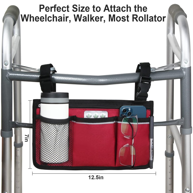 Wheelchair Side Organizer Storage Bag Armrest Pouch with Cup Holder