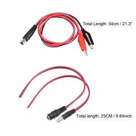 MECCANIXITY DC Male Female Jack to Alligator Clip Power Cable Connector Adapter Pigtail Wire for CCTV Camera, 5.5mm x 2.1mm, Pack of 3