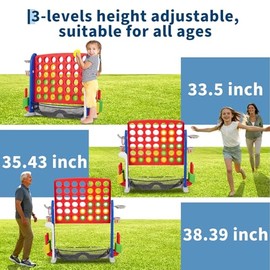Giant 4-in-1 Connect Game Set | Jumbo 4 to Score Game with Basketball, Golf & Ring Toss | 3-Level Adjustable Height Outdoor Yard Game for Kids & Family Gatherings, Outdoor & Indoor
