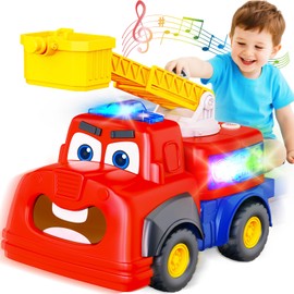 Interactive Talking Fire Truck Toy for Toddlers 1-3, Musical Toy with Realistic Sirens & Sounds & Lights, Recording Repeating Learning Toy, Car Toddler Toys for 2 Year Old Boy Girl Birthday Gifts