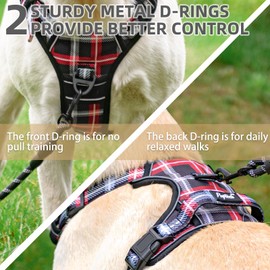 PUPTECK No Pull Dog Harness and Leash Set with Handle Reflective Adjustable Padded Vest Escape Proof for Small Medium Large Dogs Walking Training Hiking, Plaid Black L