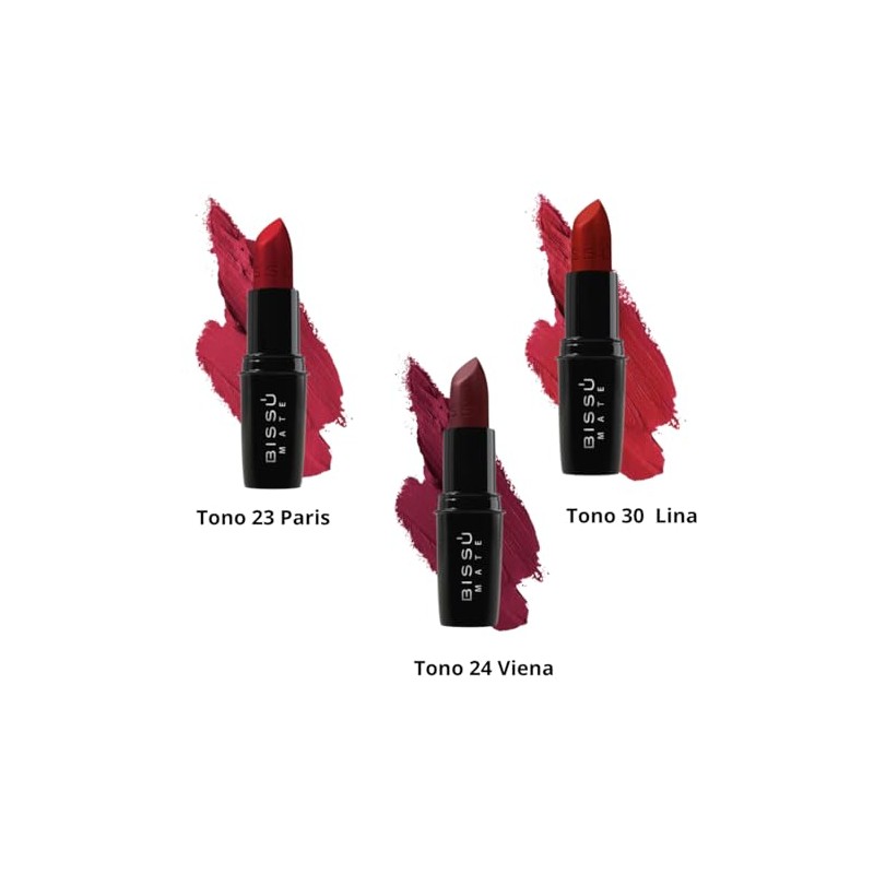 Kit Labial Mate Bissú Tonos Rojos 3 Pzas (Rojo intenso,