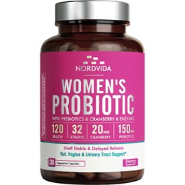 Probiótico para Mujeres, 120 Mil Millones y 32 Cepas, con Arándano y Prebiótico.