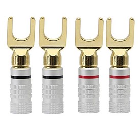 Y Spade Plug,Speaker Spade Connector,Fork Spade Plug 45 Degree for Speaker Wire,Plug Audio Jack Connector Pure Copper for Speaker Wire,Screw Locking Speaker Wire Connector -4pcs(Y Shade)
